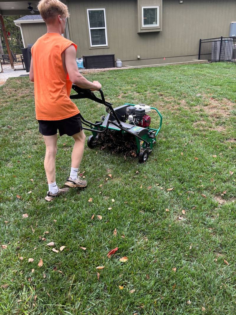 Aeration and seeding job by Stewart's Seasonal Services