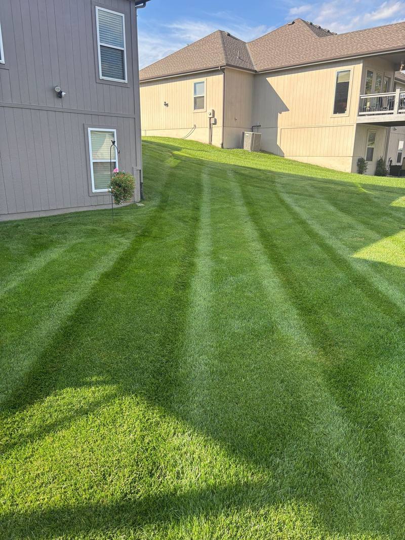 Striped lawn mowed by Stewart's Seasonal Services