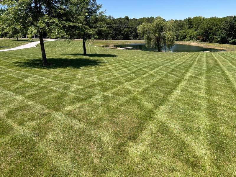 Striped lawn mowed by Stewart's Seasonal Services